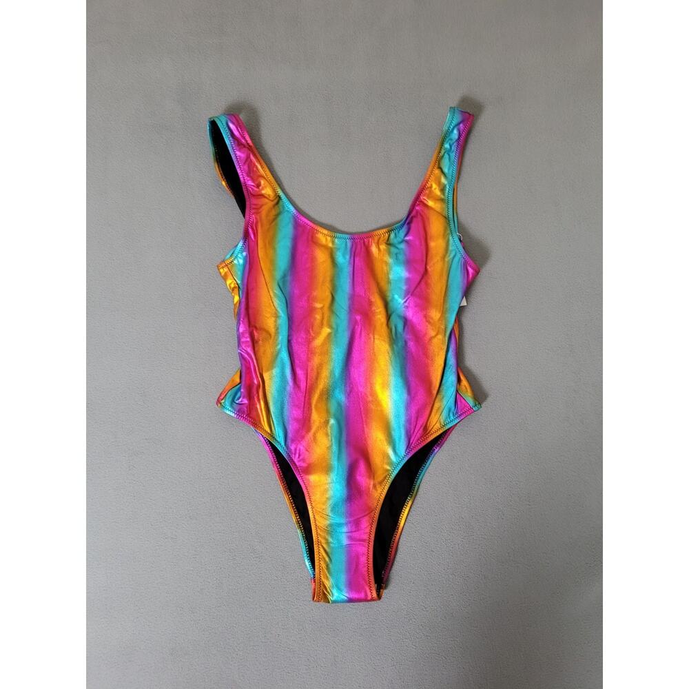 Womens Fashion Swimsuit Metallic Shiny Scoop Neck Backless One Piece Medium